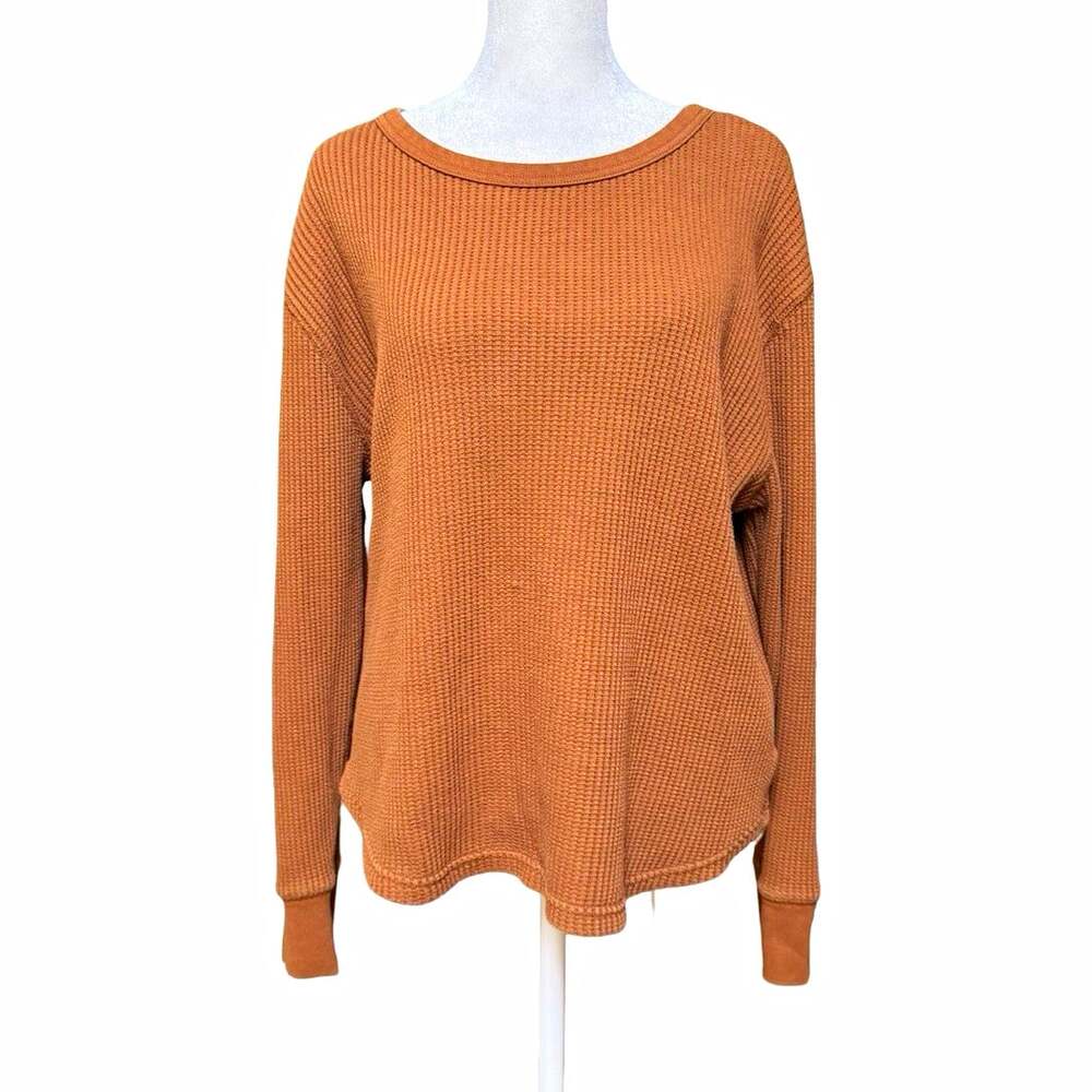 Gap Brown Waffle-Knit Scoop Neck Long Sleeve Pullover Sweater Womens M